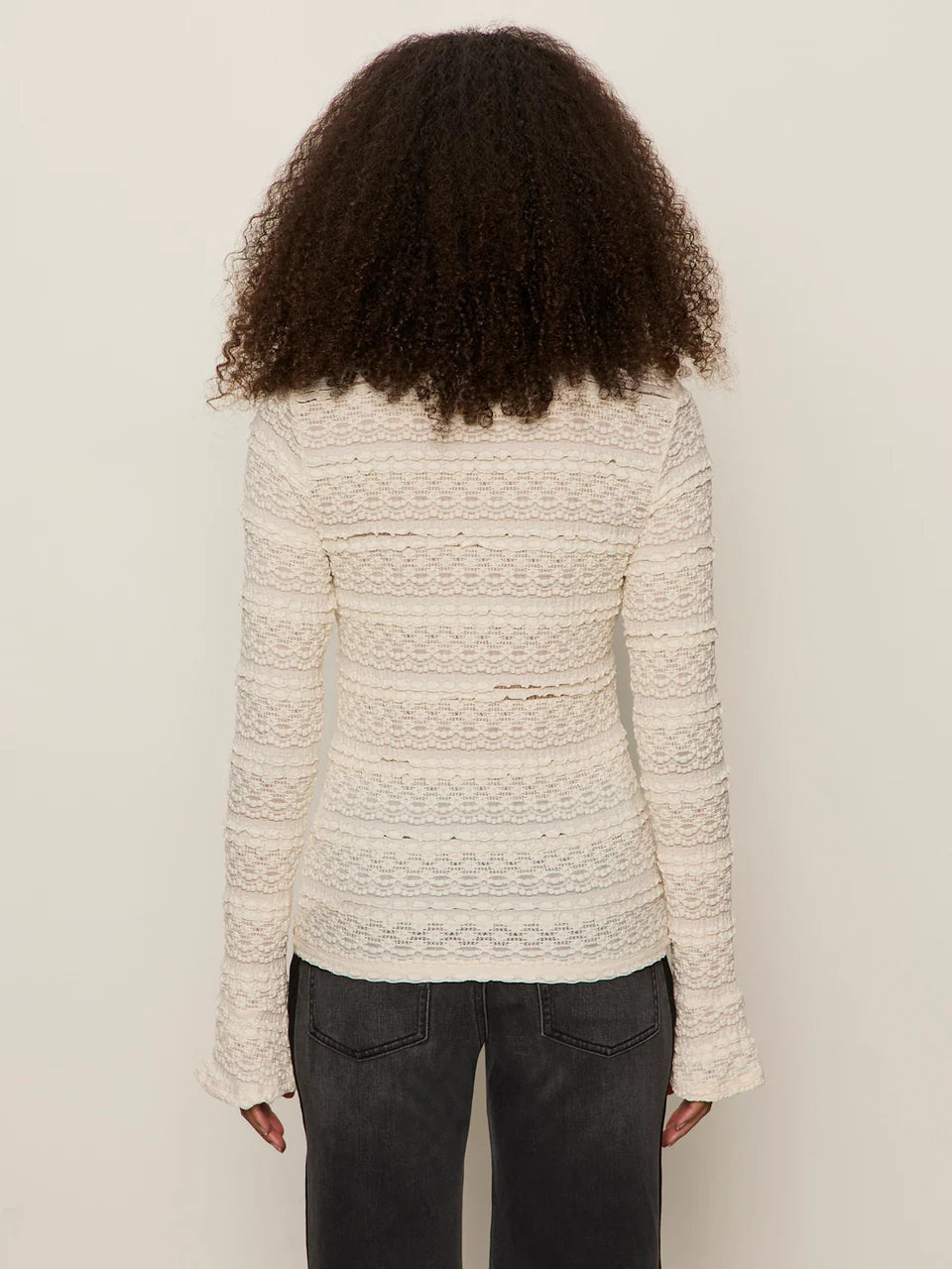 Ivory Long Sleeve Lace Fitted Top