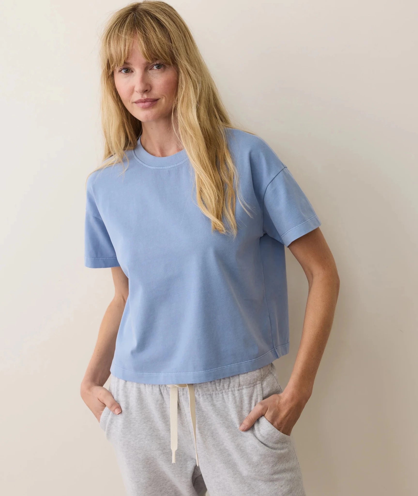 Rose & Lee Co Luxe Sueded Tee, Coastal Blue by Marine Layer short sleeve