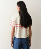 ivory short sleeve shirt with red stripes