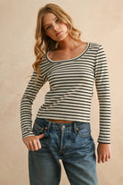 Stone/Black Striped Long Sleeve Top