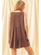 Brown Pleated Mini Sleeveless Romper