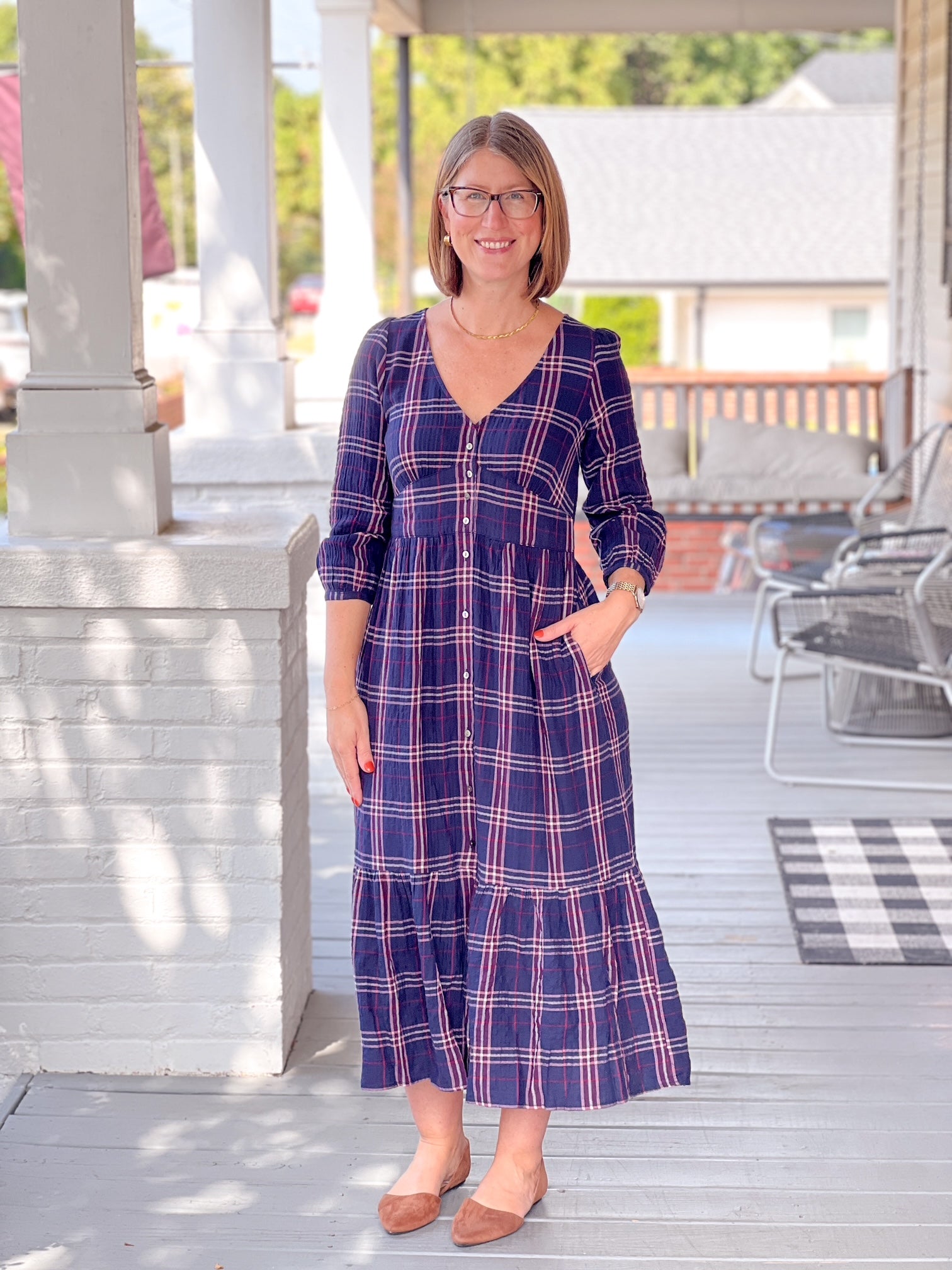 Maeve Midi Dress by Marine Layer Twilight Plaid Ethical Women's Boutique NC