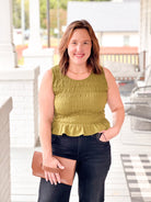 olive tank with mini peplum bottom