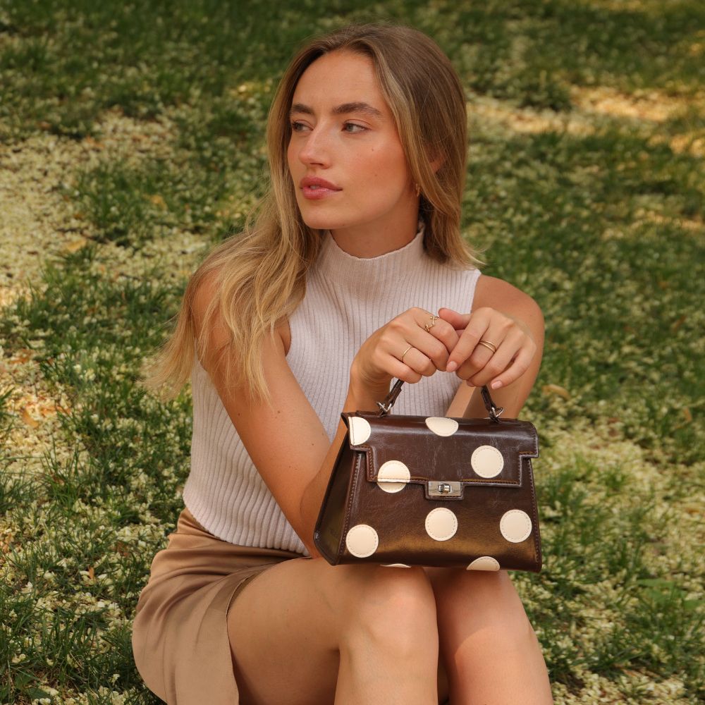 Chocolate Brown Polka Dot Top Handle Bag