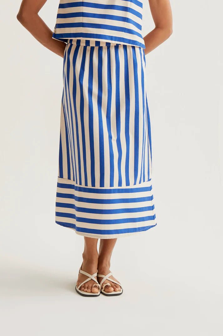Bamboo Blue Stripe Print Midi Skirt