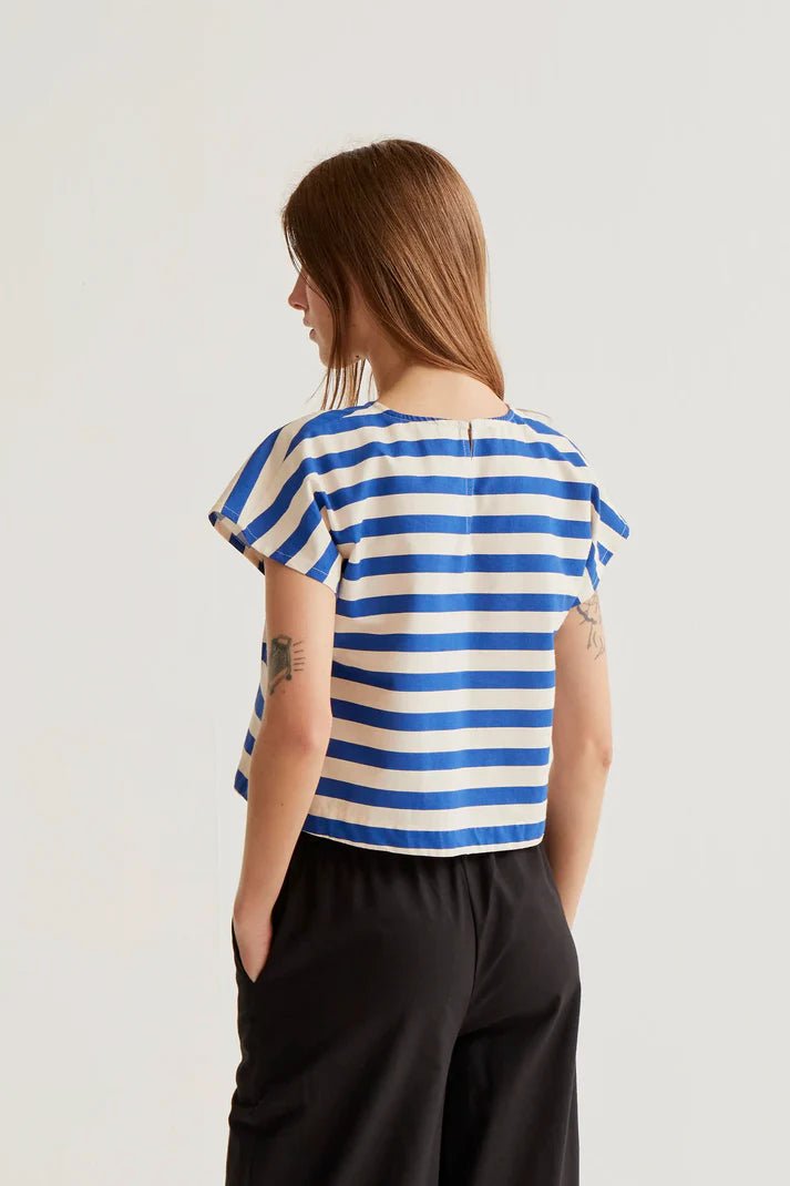 Rose & Lee Co Mallory Top, Blue Stripe short sleeve