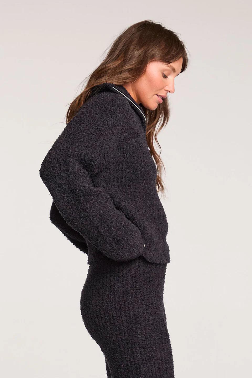 Black Fuzzy and Soft Cropped Half-Zip Sweatshirt