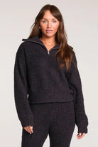 Black Fuzzy and Soft Cropped Half-Zip Sweatshirt
