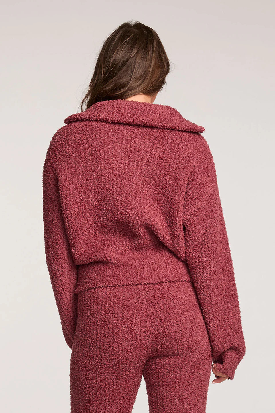 Pink Fuzzy and Soft Cropped Half-Zip Sweatshirt