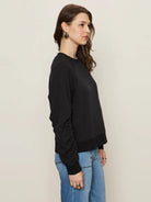 Black Shirred Sleeves Sweatshirt