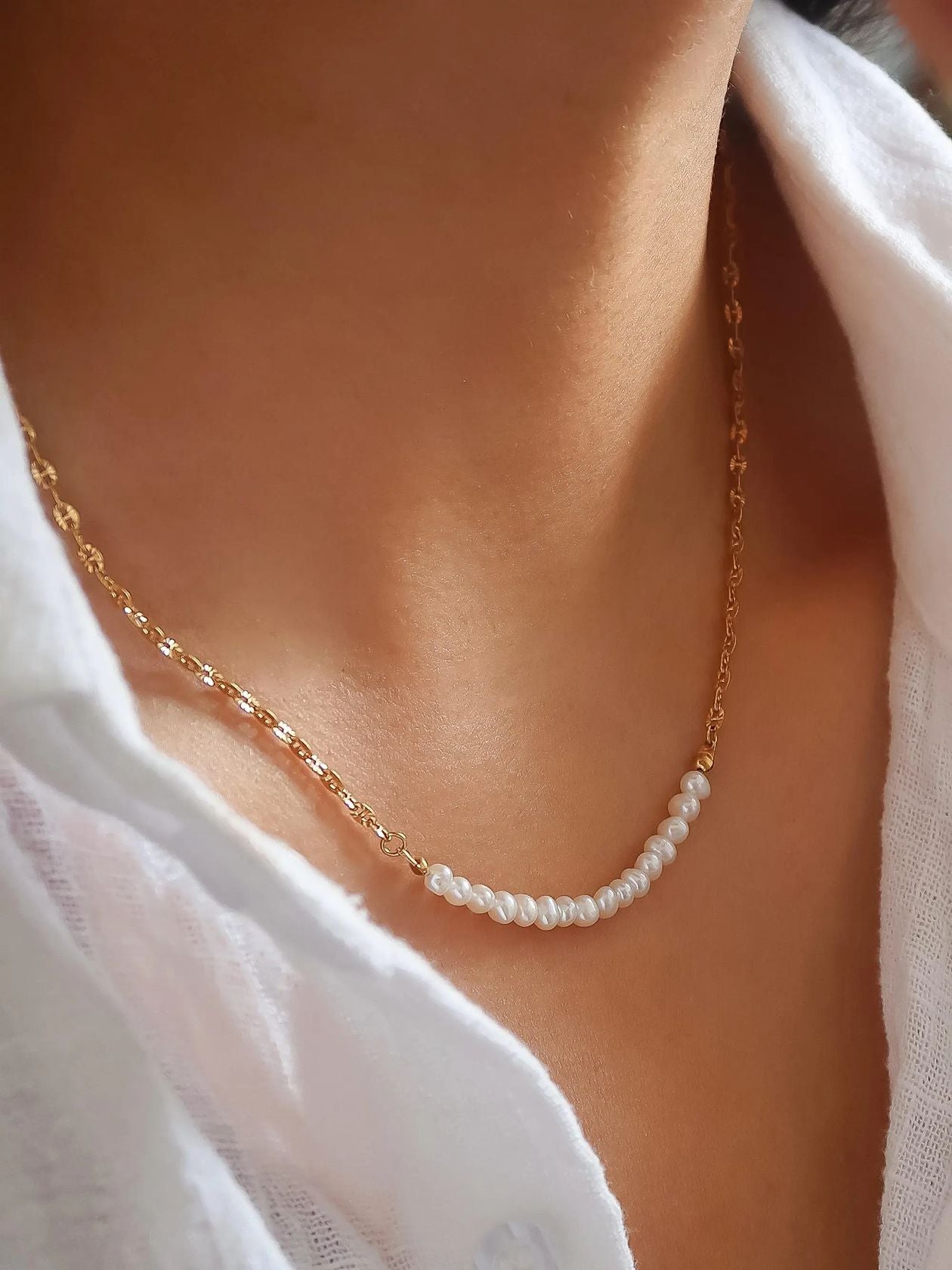 Rose & Lee Co Margaux Pearl Necklace, 18k Gold Necklaces