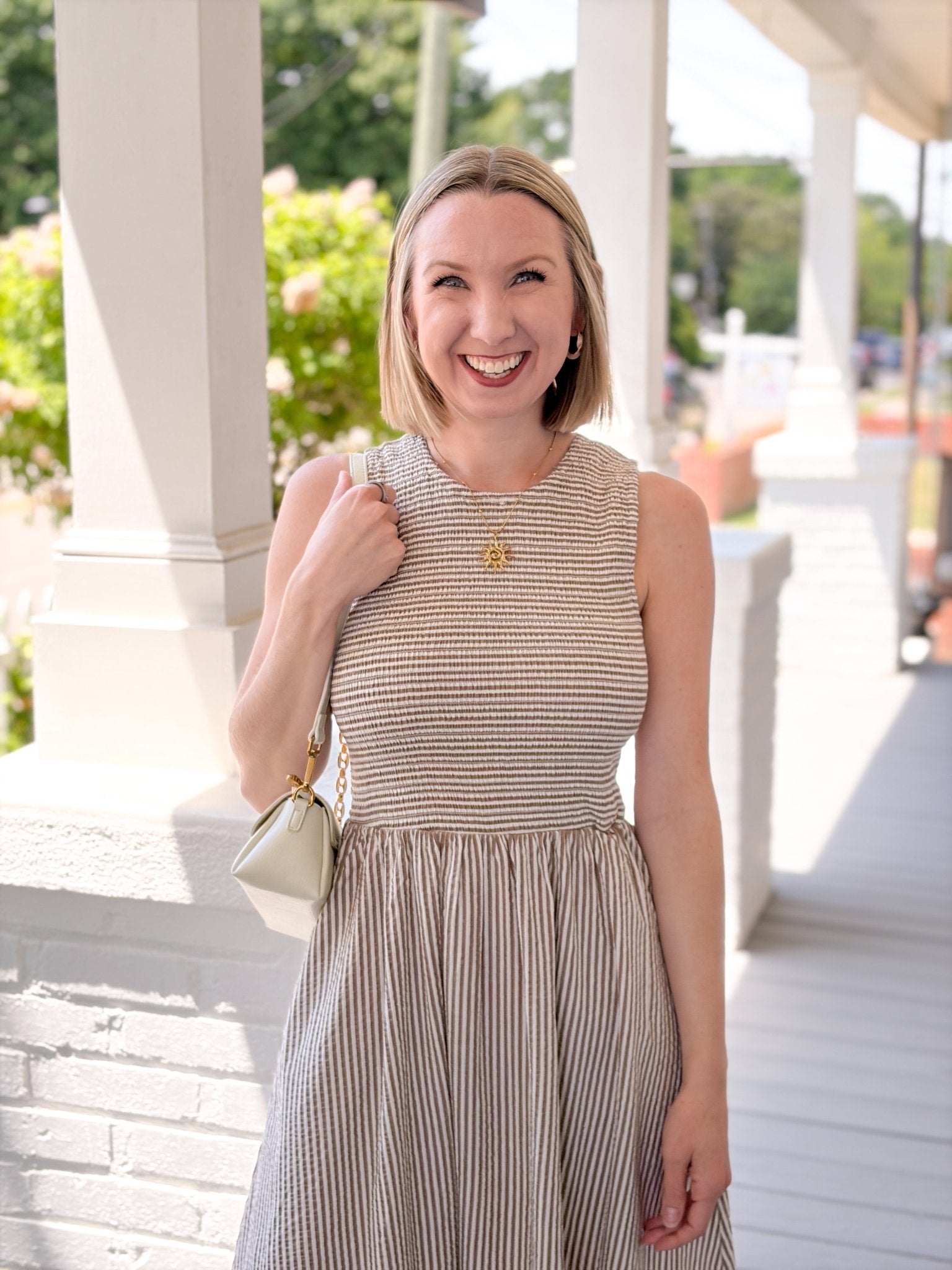 Rose & Lee Co Darcy Dress, Mocha Stripe by Marine Layer Casual Dresses