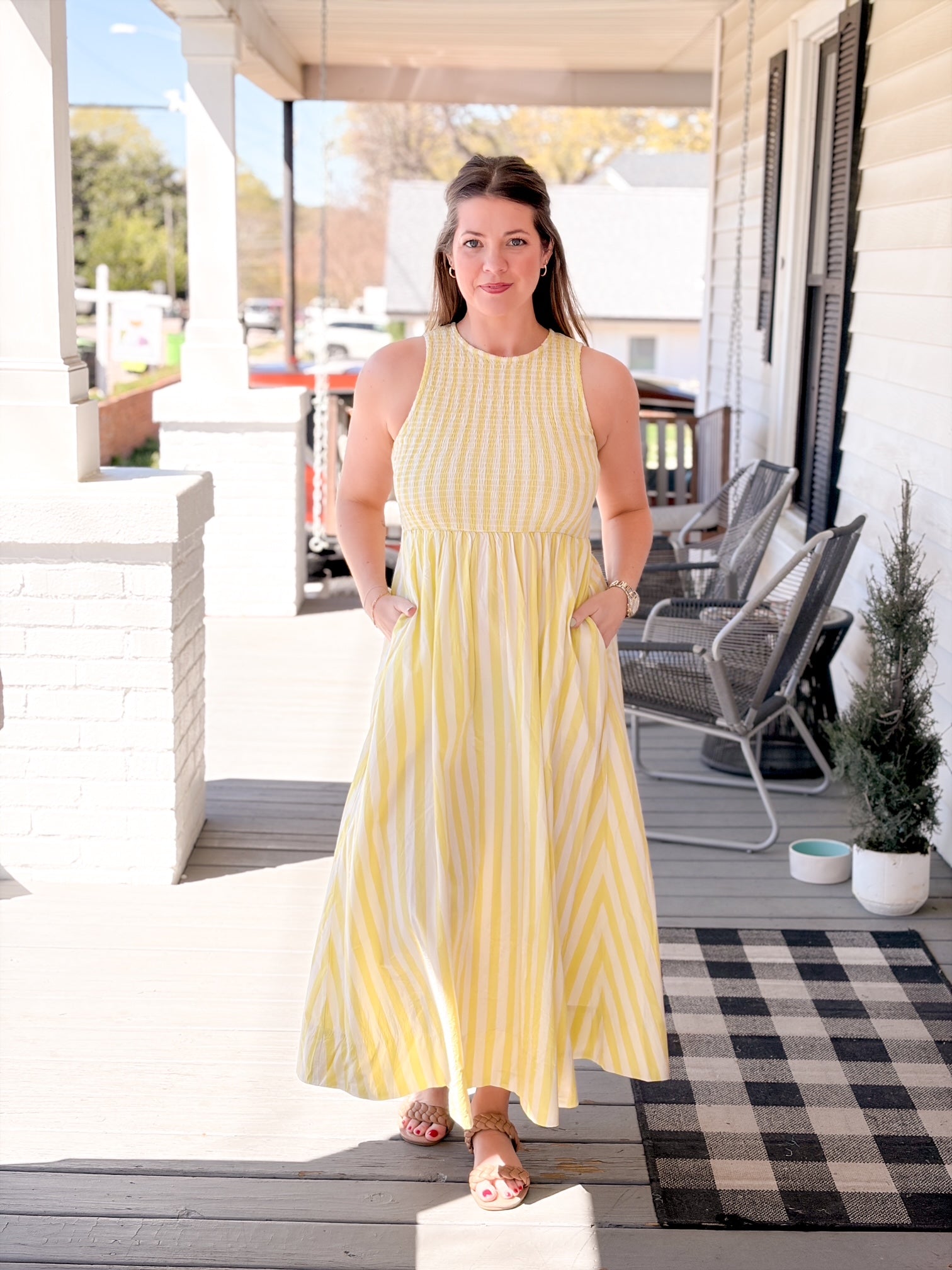 Yellow Striped Midi Dress