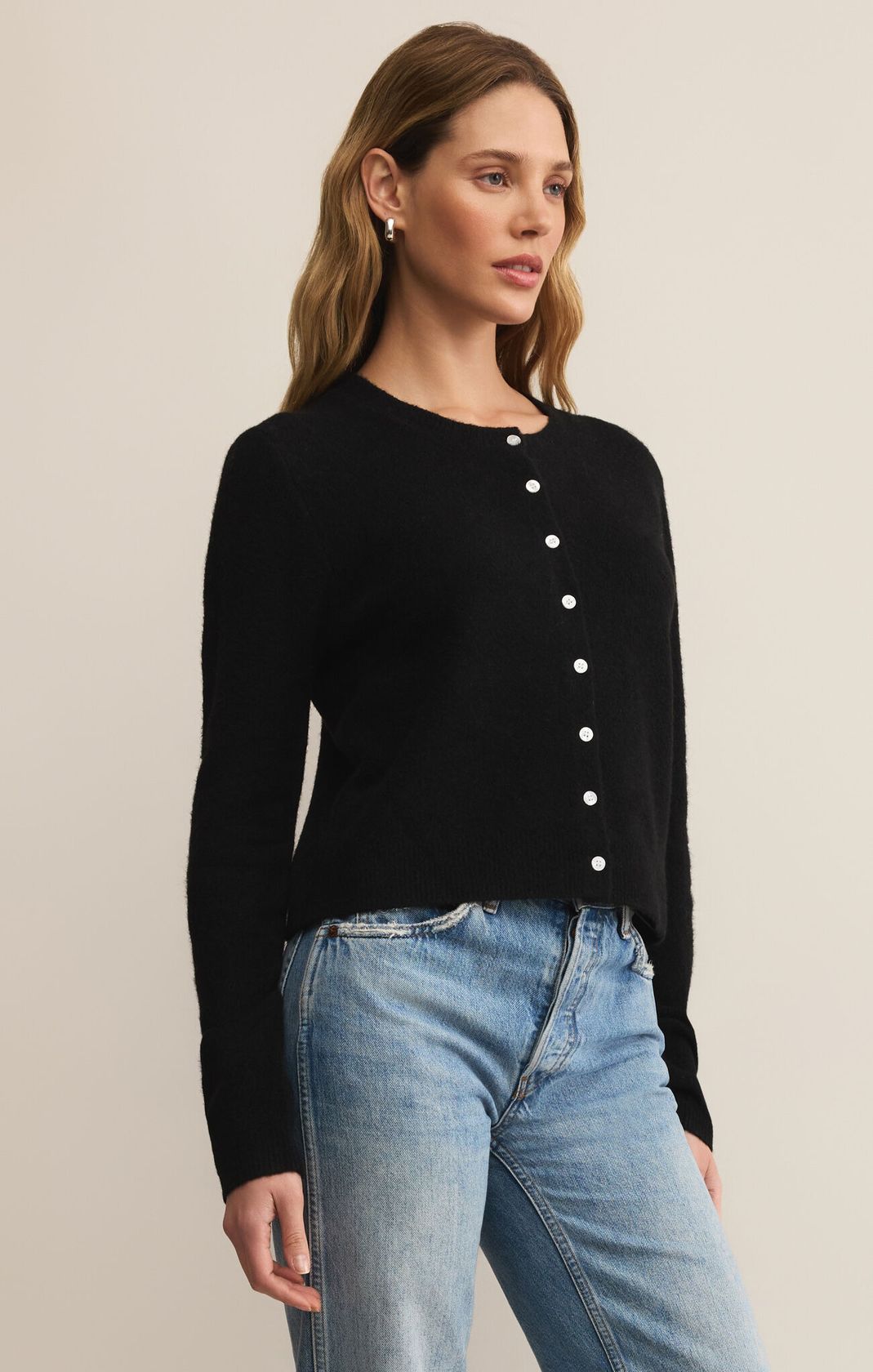 Black Long Sleeve Button Front Cardigan