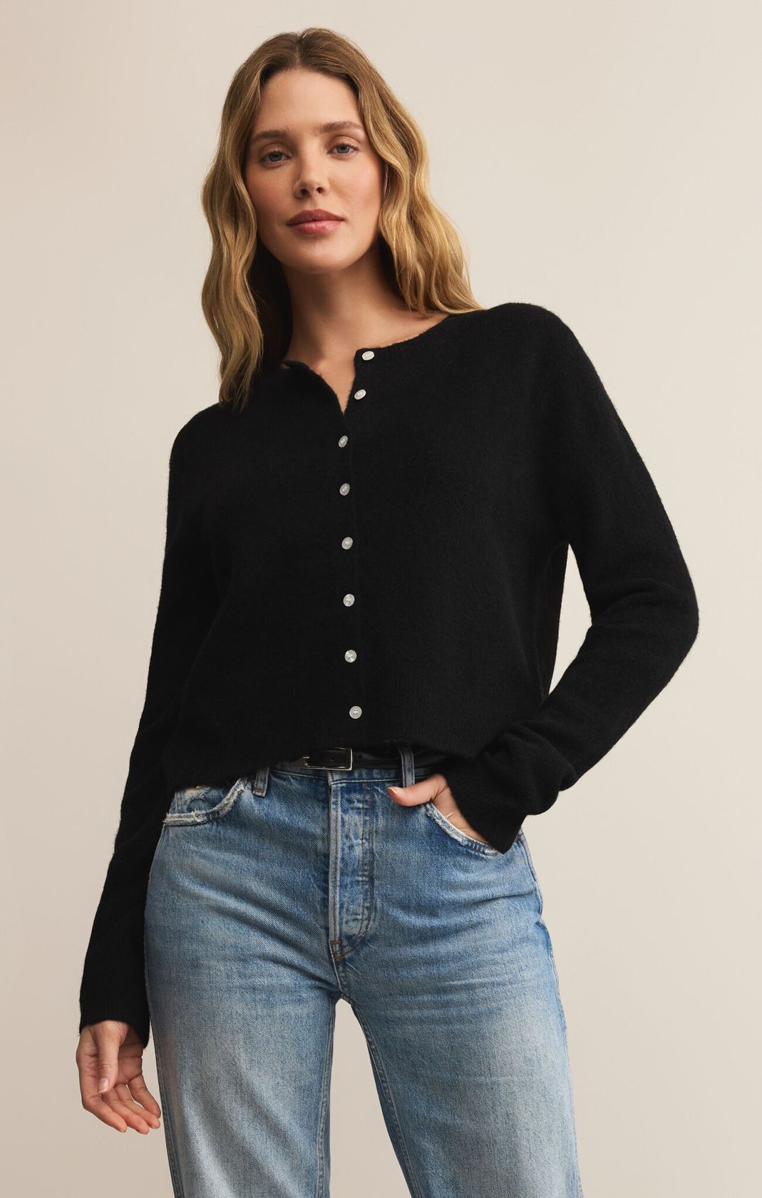 Black Long Sleeve Button Front Cardigan