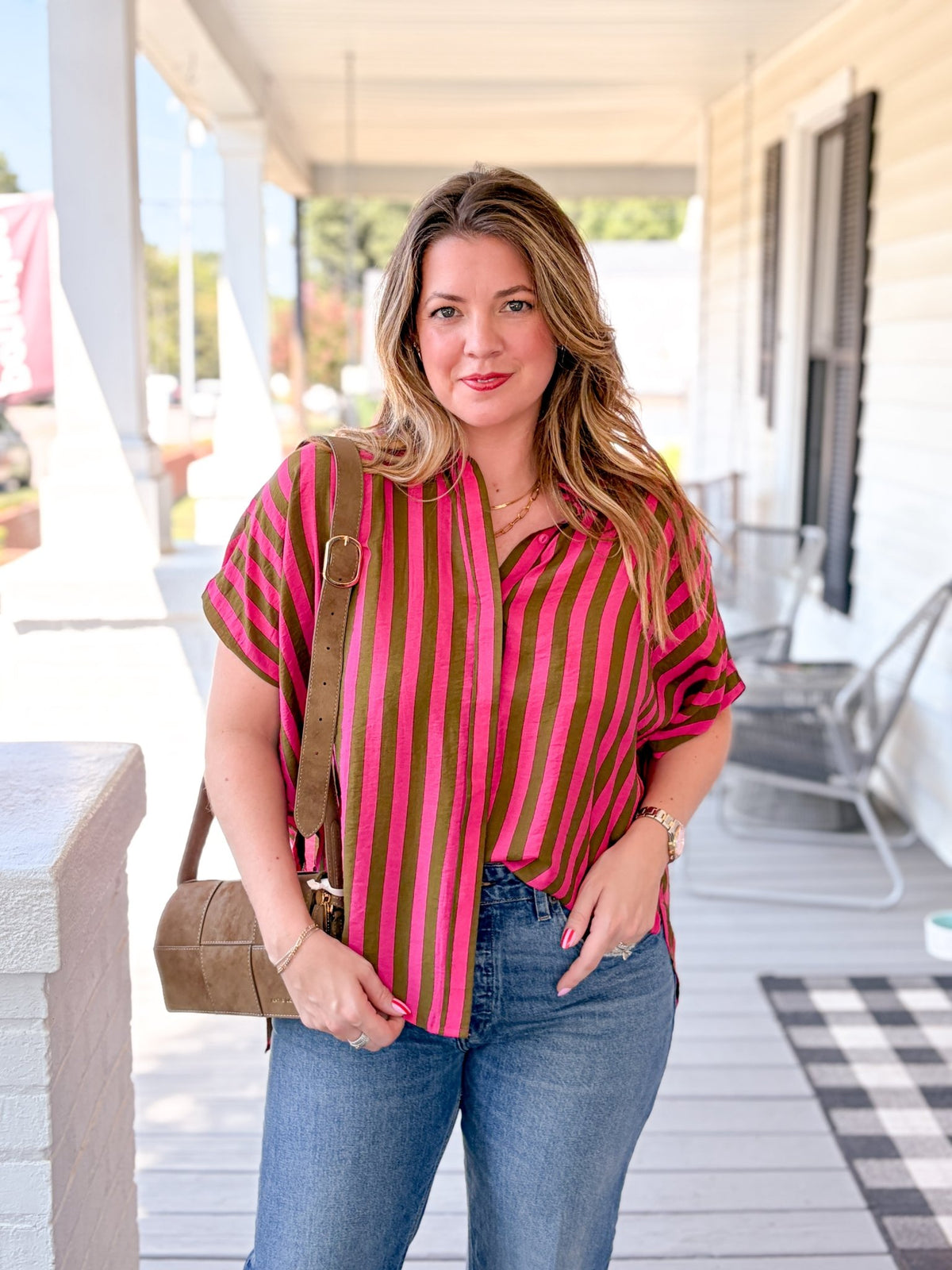 Rose & Lee Co Victoria Top, Rosewood Stripes short sleeve