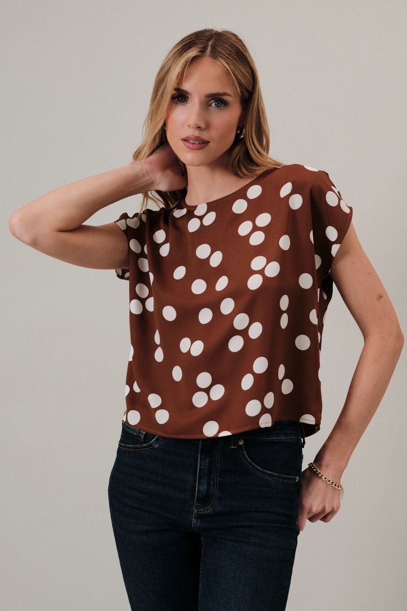 Rose & Lee Co Melany Top, Camel/Ivory Dot Work Tops