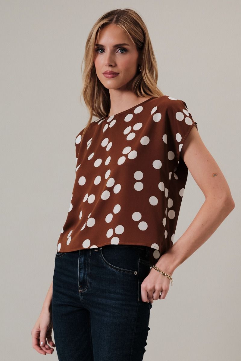 Rose & Lee Co Melany Top, Camel/Ivory Dot Work Tops
