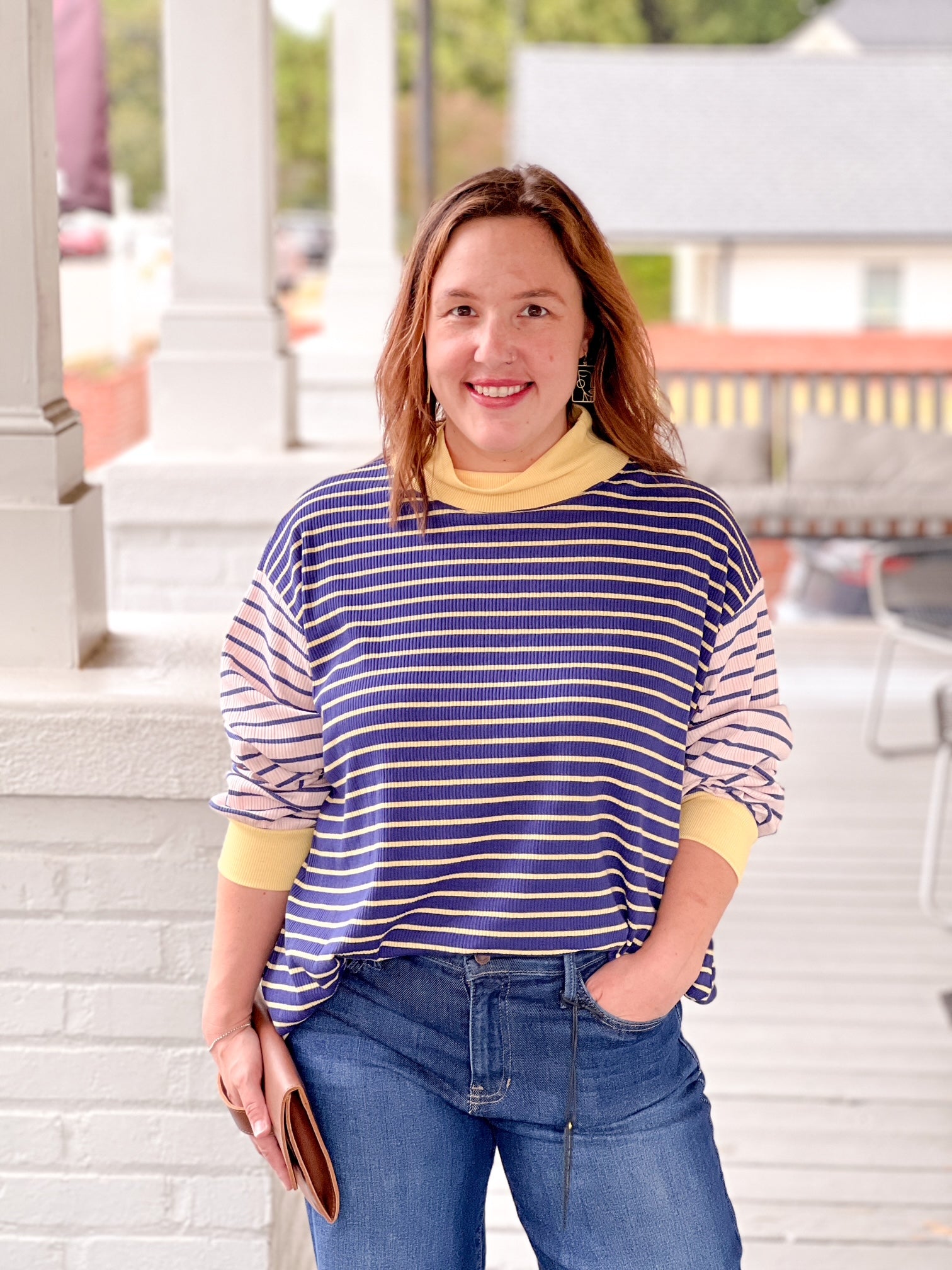 Striped Mock Neck Sweatshirt