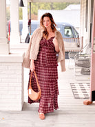 Burgundy Plaid Tiered Maxi Dress