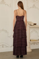 Burgundy Plaid Tiered Maxi Dress