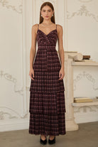 Burgundy Plaid Tiered Maxi Dress