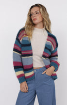 Multi-Colored Striped Long Sleeve Cardigan
