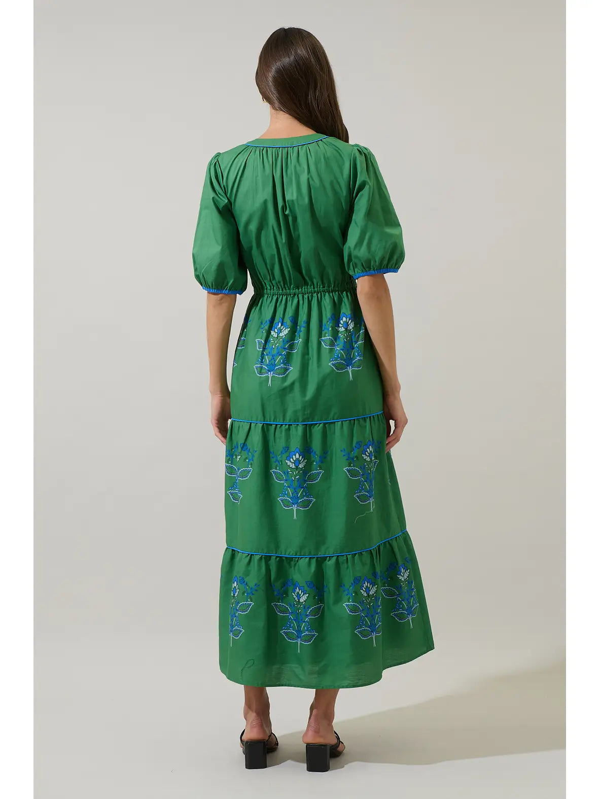 Green Midi Length Floral Print Dress