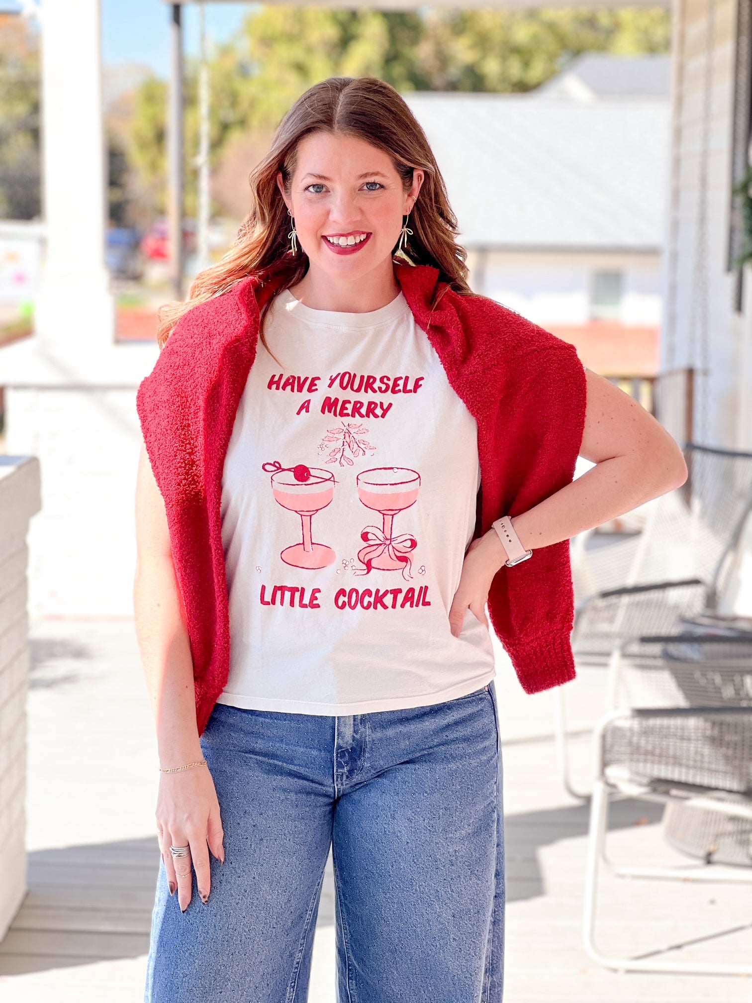 Vintage White Graphic Tee that says "Have Yourself a Merry Little Cocktail"
