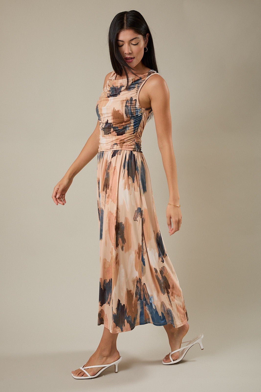 Rose & Lee Co Mia Dress, Blue/Taupe Abstract Event Dress
