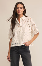 White Lace Embroidered Short Sleeve Top