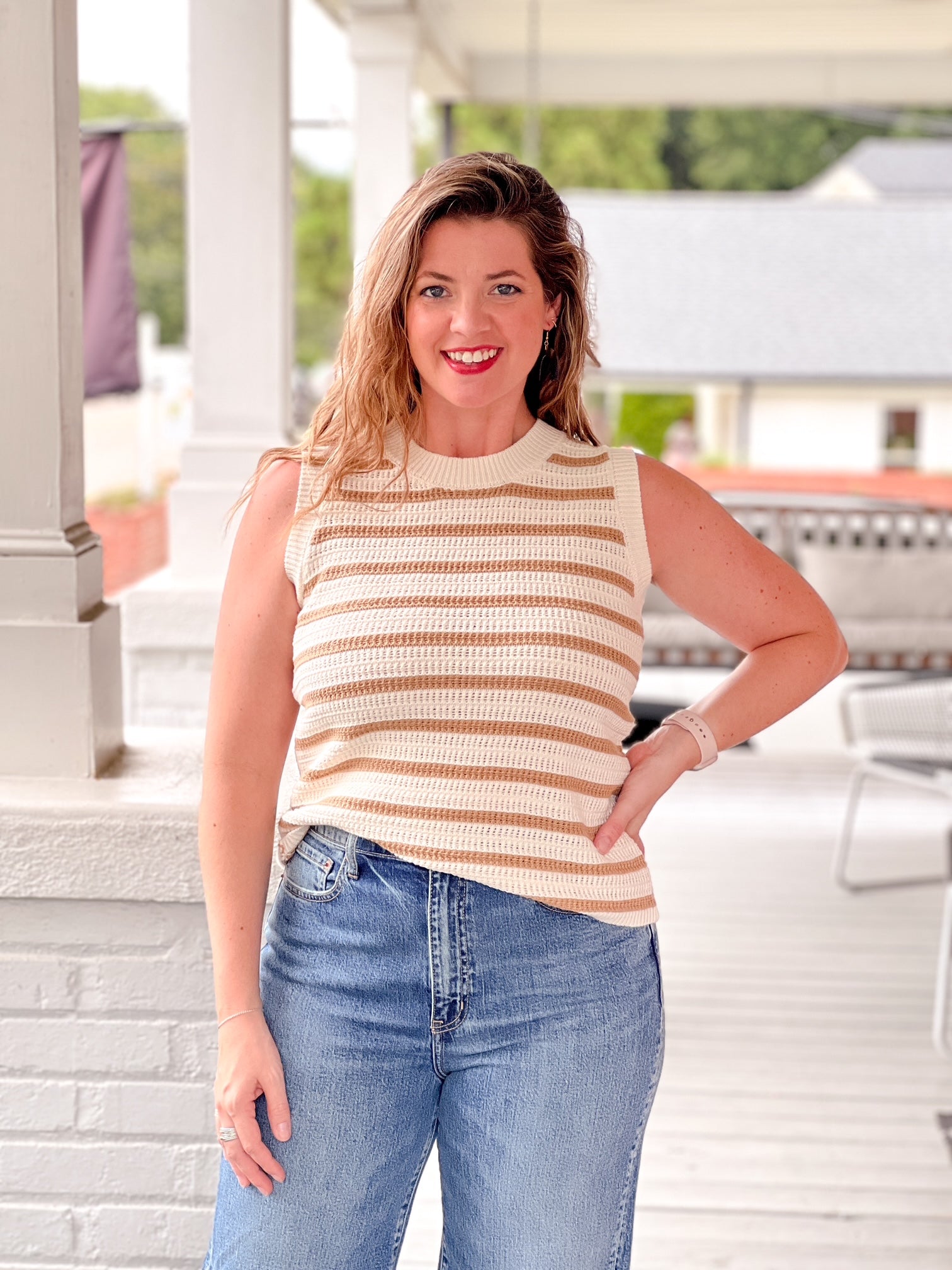 taupe stripe sweater tank