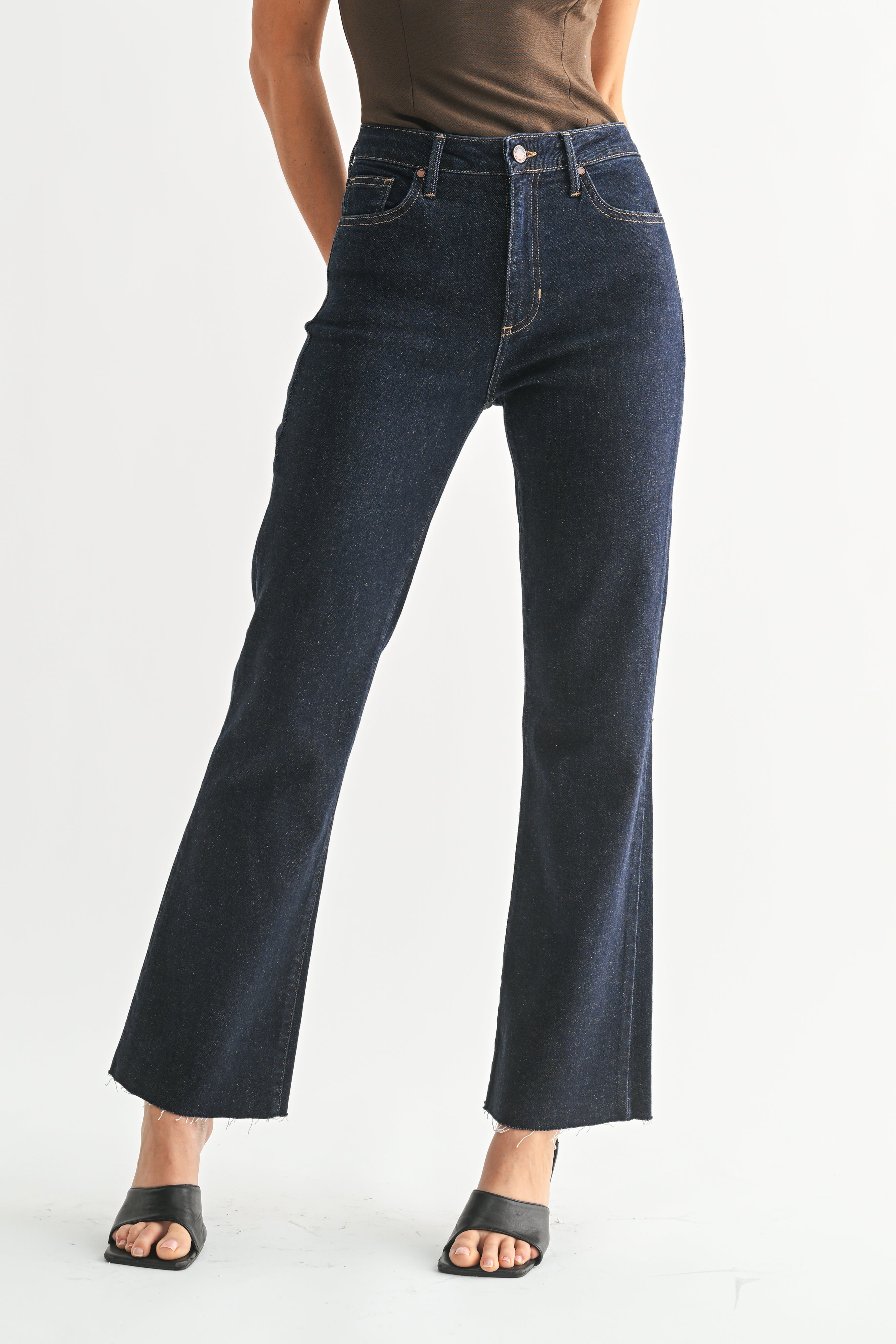 Cropped Flare Dark Denim Jeans