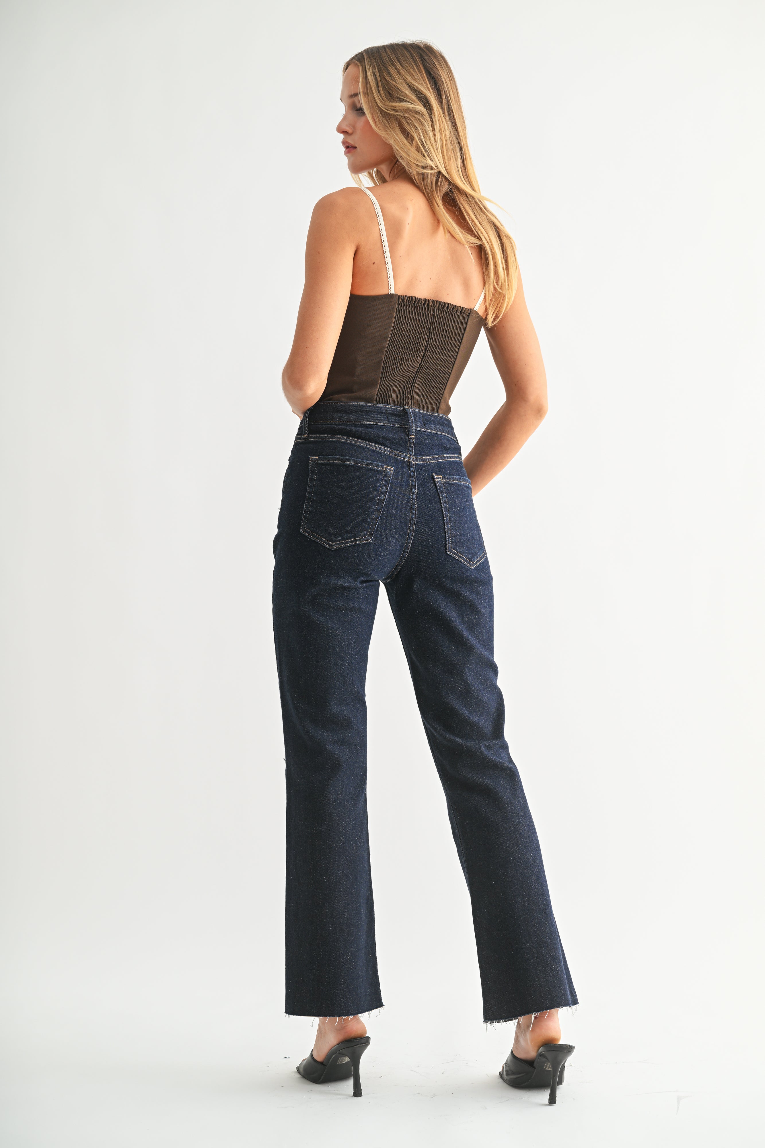 Cropped Flare Dark Denim Jeans