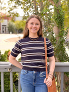 Rose & Lee Co Milena Top, Navy Multi short sleeve
