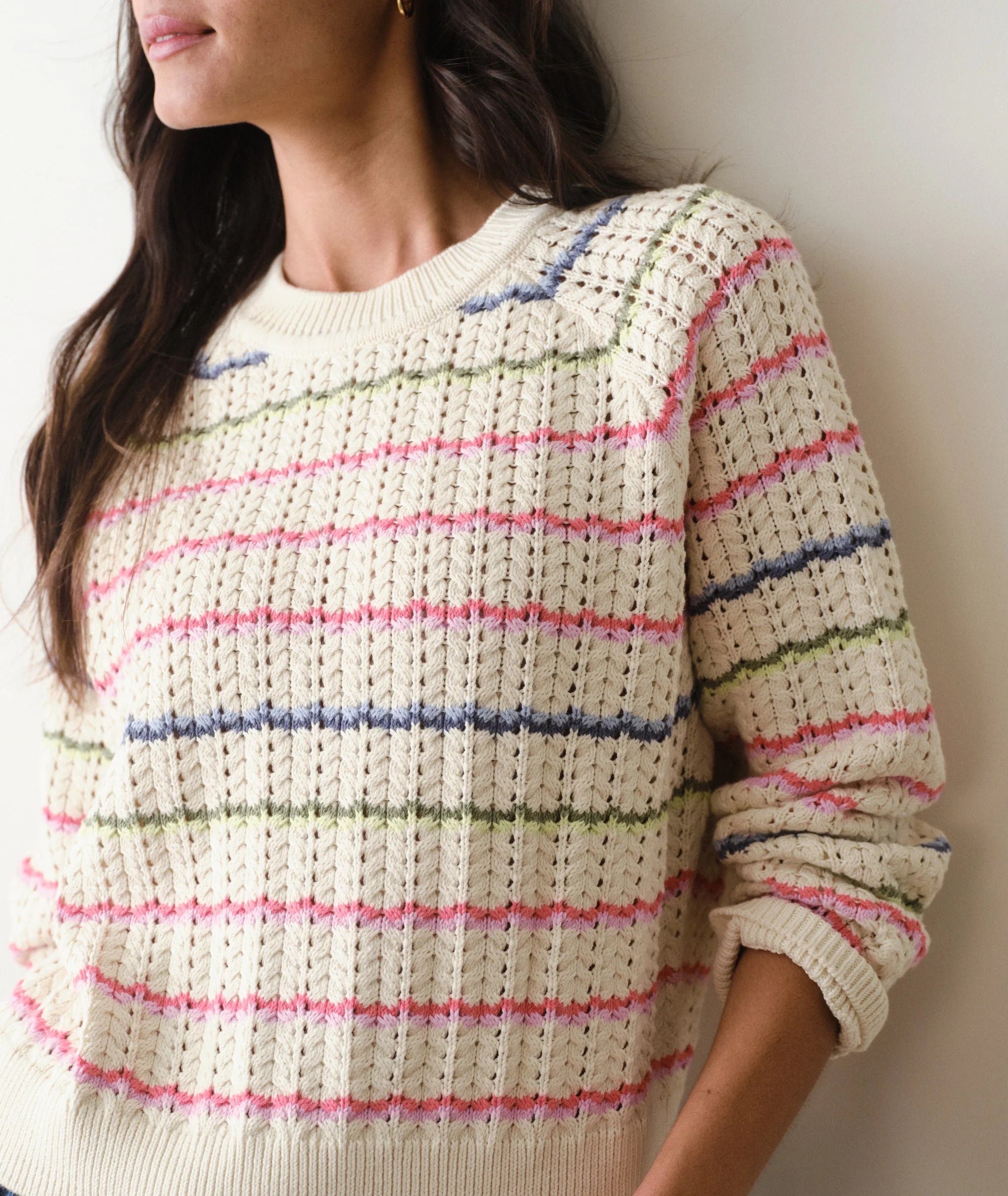 Rainbow Stripe Pointelle Sweater