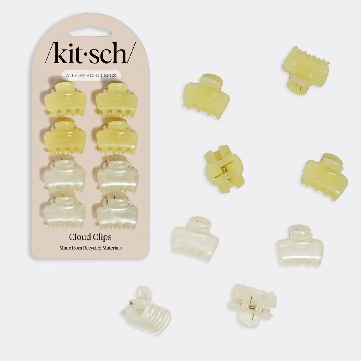Rose & Lee Co Mini Jelly Cloud Clips 8pc Set, Pearlized Cream & Butter Yellow Hair