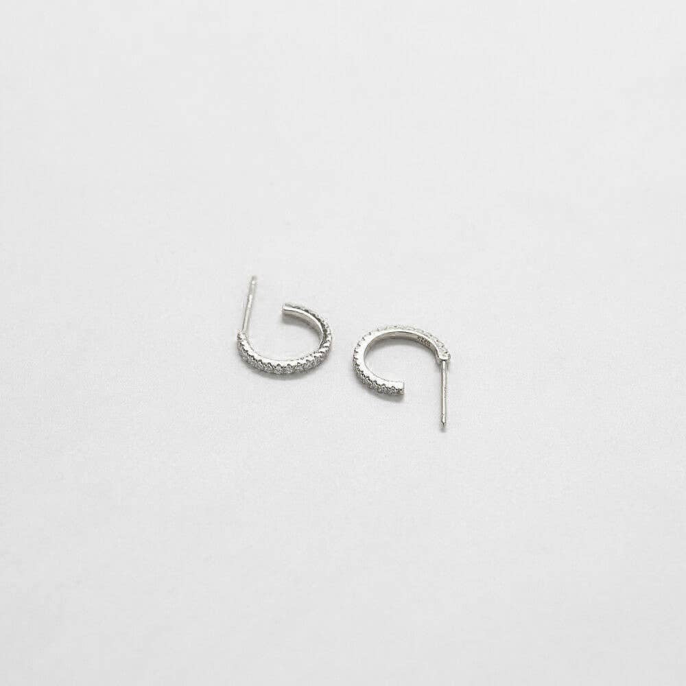 Mini Pave Silver Hoops
