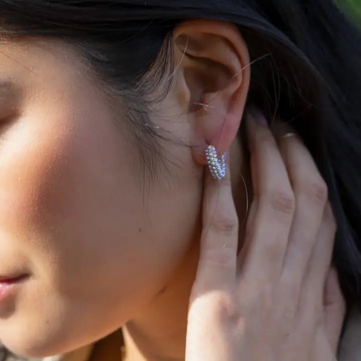 Rose & Lee Co Pearl Mini Dot Hoop Earrings, Gold Earrings