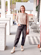 Green Striped Button Front Cardigan