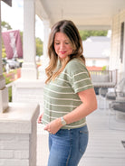 Rose & Lee Co Miracle Tee, Sage/White Stripe by Marine Layer short sleeve