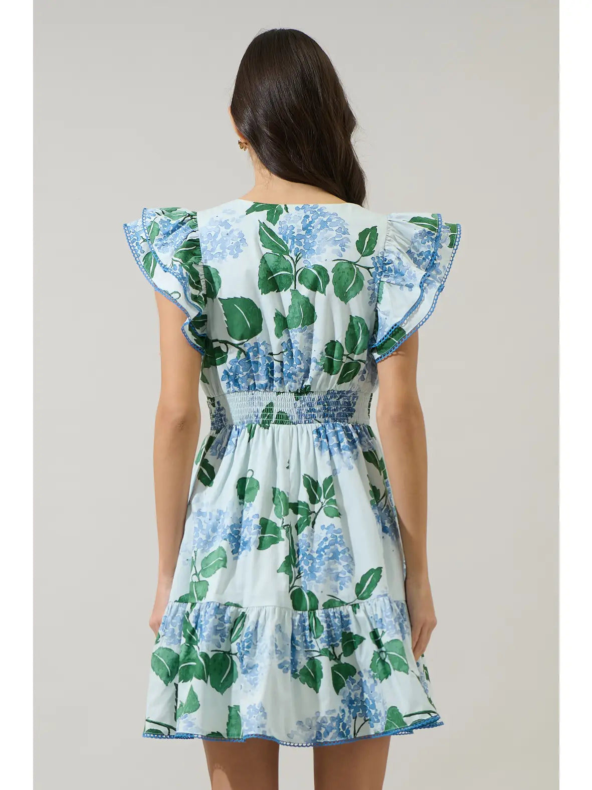 Blue Floral Tiered Ruffled Mini Dress