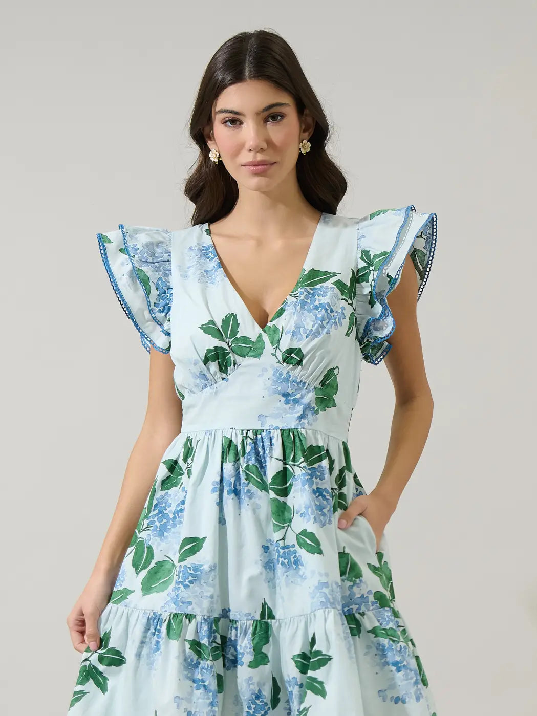 Blue Floral Tiered Ruffled Mini Dress