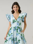 Blue Floral Tiered Ruffled Mini Dress