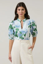 Rose & Lee Co Mirla Top, Blue/Green Multi Work Tops