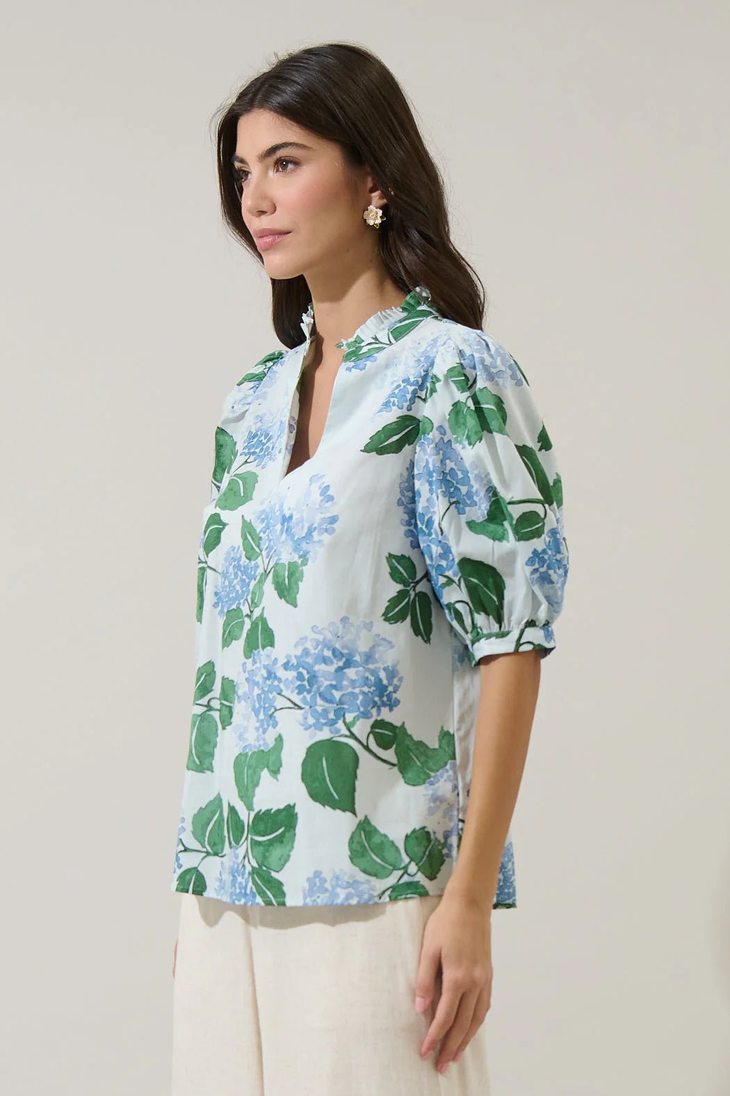 Rose & Lee Co Mirla Top, Blue/Green Multi Work Tops