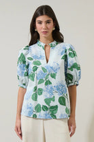 Rose & Lee Co Mirla Top, Blue/Green Multi Work Tops