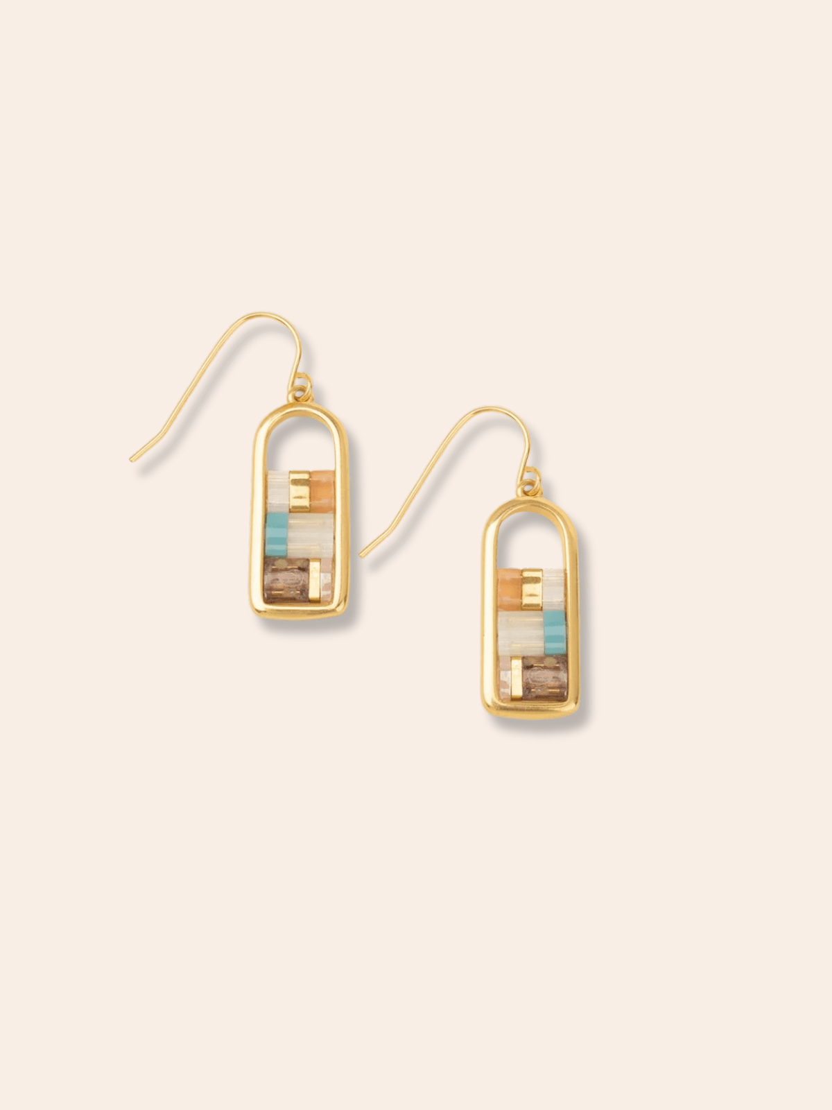 Rose & Lee Co Good Karma Miyuki Frame Earrings, Mint/Peach/Gold Earrings