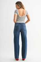 Dark Denim Mid-Rise Straight Leg Stretchy Jeans