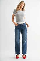 Dark Denim Mid-Rise Straight Leg Stretchy Jeans